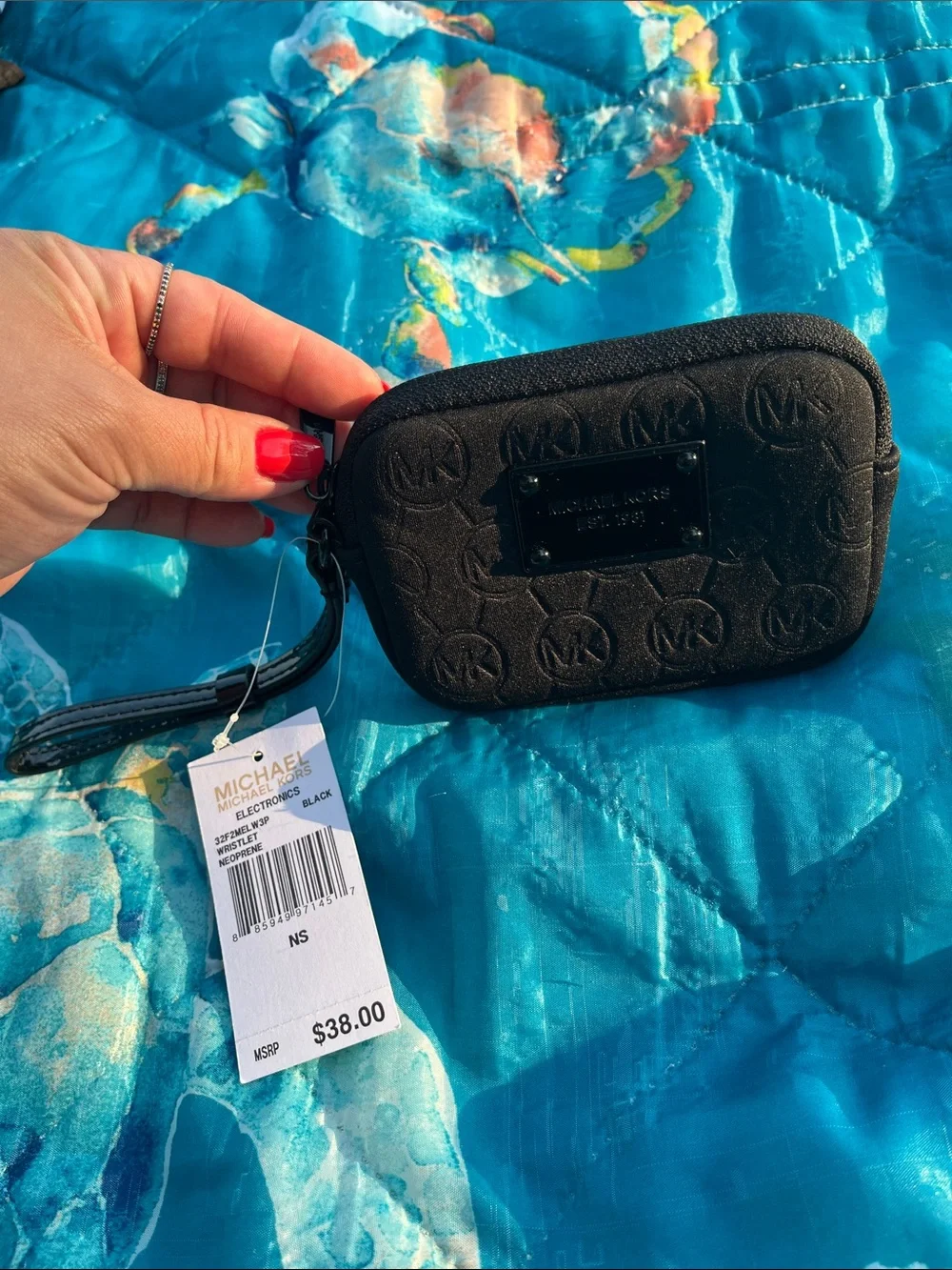 Michael Kors Black Embossed MK Wristlet Electronics Case